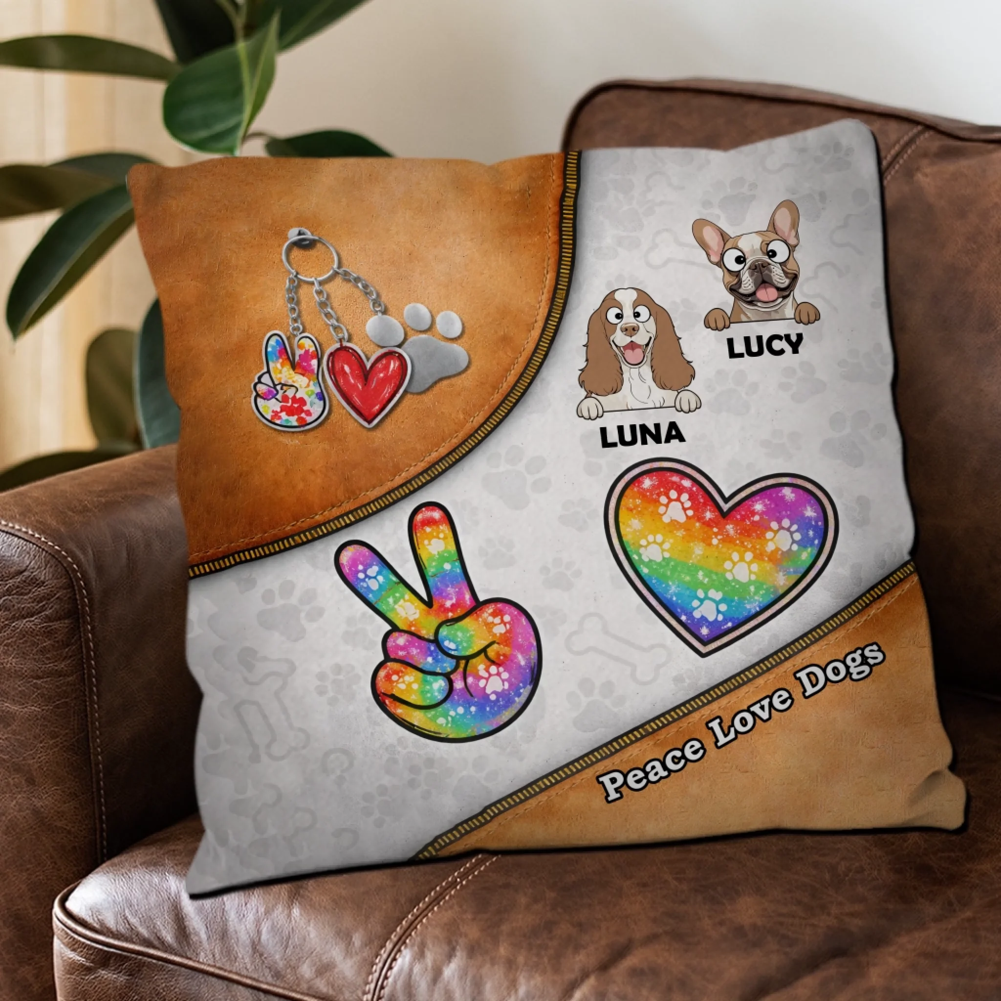 Peace Love Dogs Pillow – Bespoke Dog And Owner Gift – 89Prints