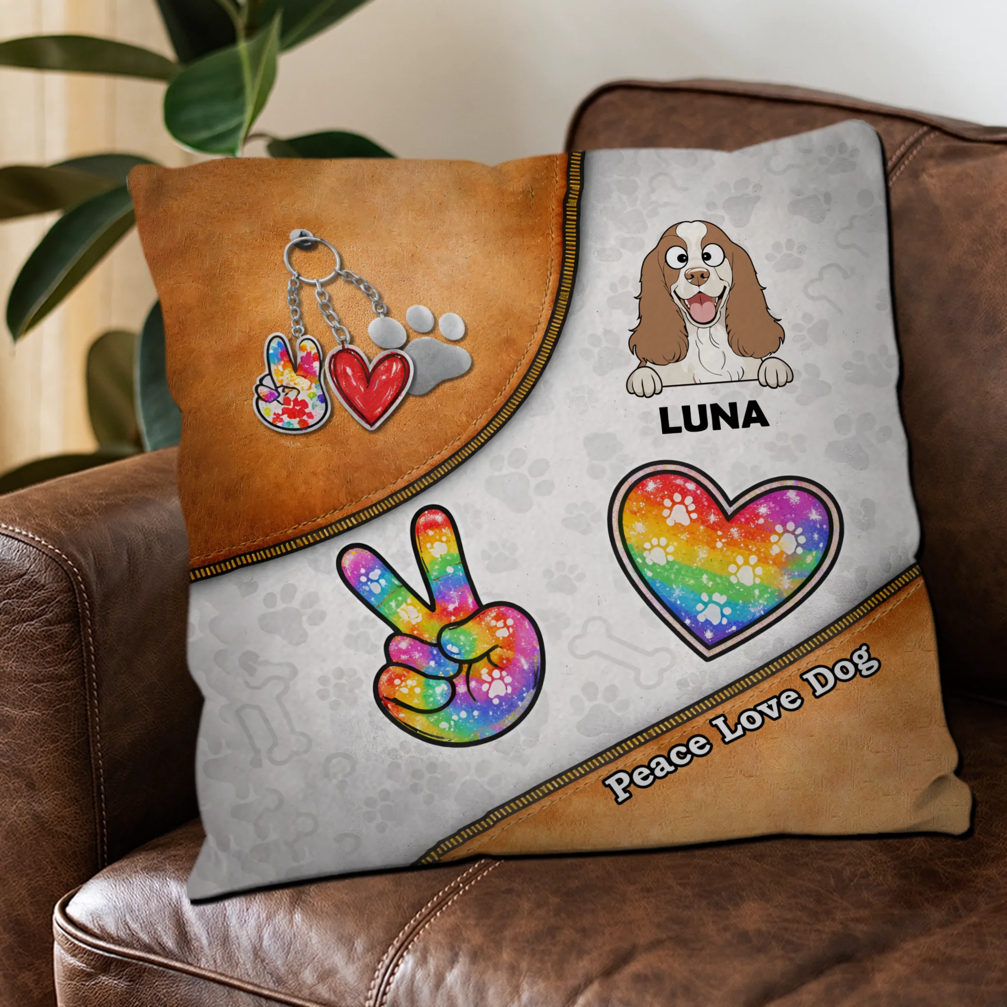 Peace Love Dogs Pillow – Bespoke Dog And Owner Gift – 89Prints