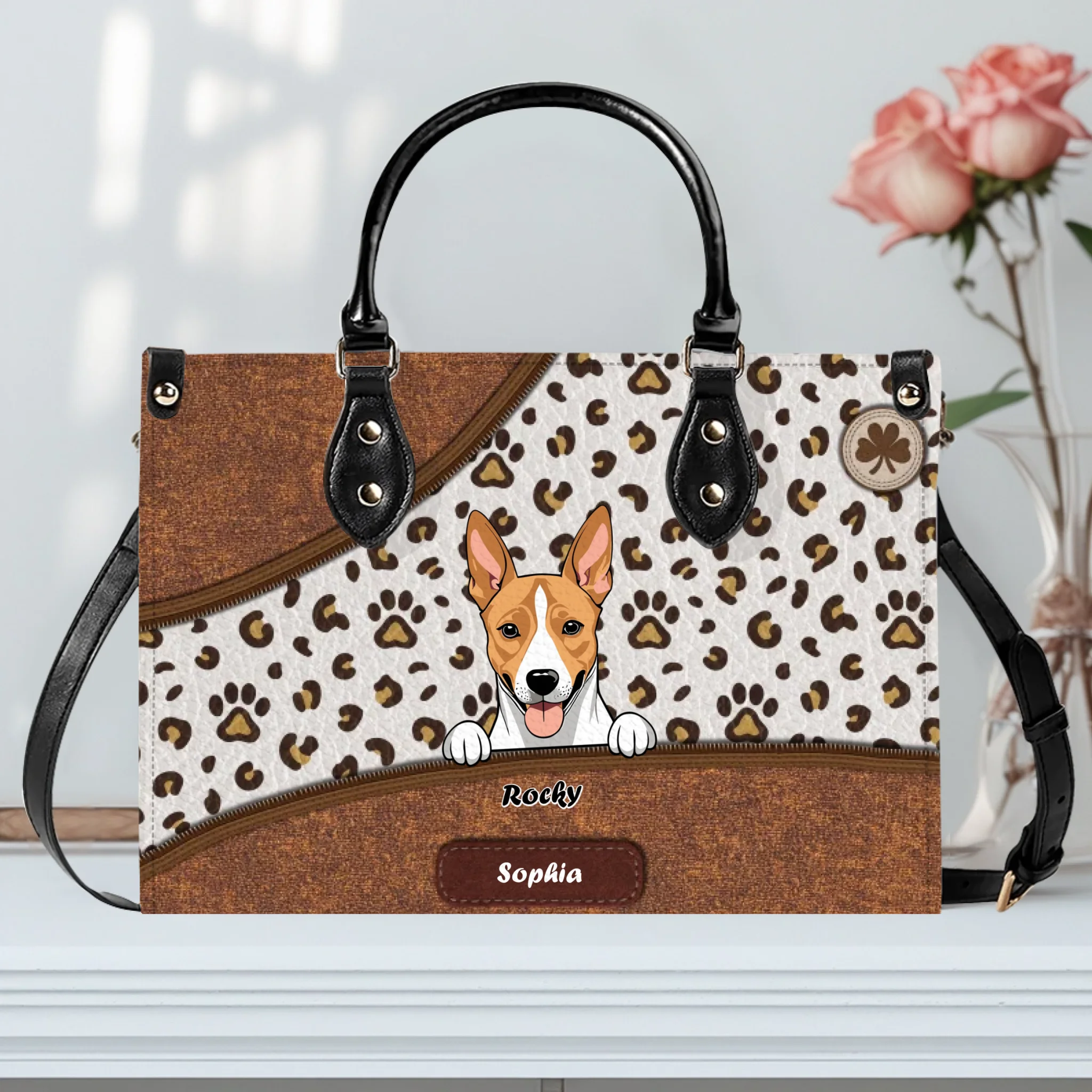 Leopard Paw & Curved Panel Pattern Dog Handbag – Personalized Dog Art & Name Gift for Dog Mom - 89Prints