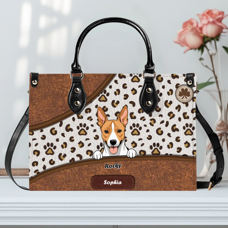 Leopard Paw & Curved Panel Pattern Dog Handbag – Personalized Dog Art & Name Gift for Dog Mom - 89Prints