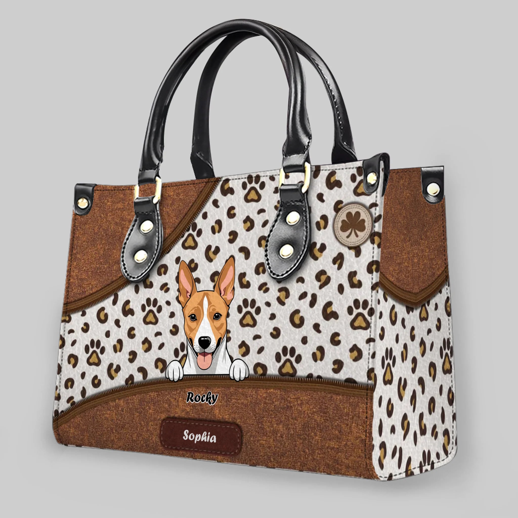Leopard Paw & Curved Panel Pattern Dog Handbag – Personalized Dog Art & Name Gift for Dog Mom - 89Prints