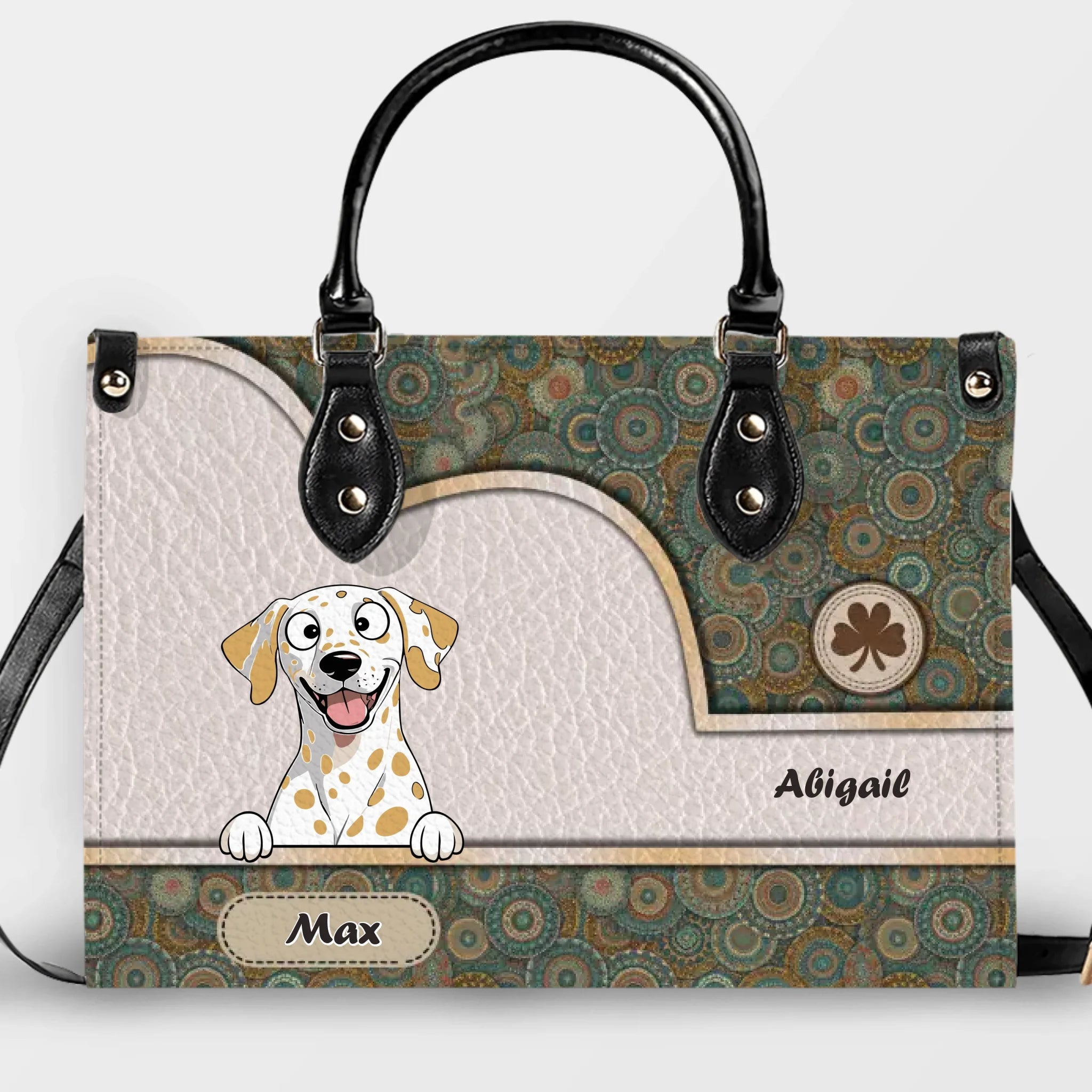 Vintage Circle Pattern & Layered Panel Dog Handbag – One-of-a-kind Dog Art & Name - 89Prints