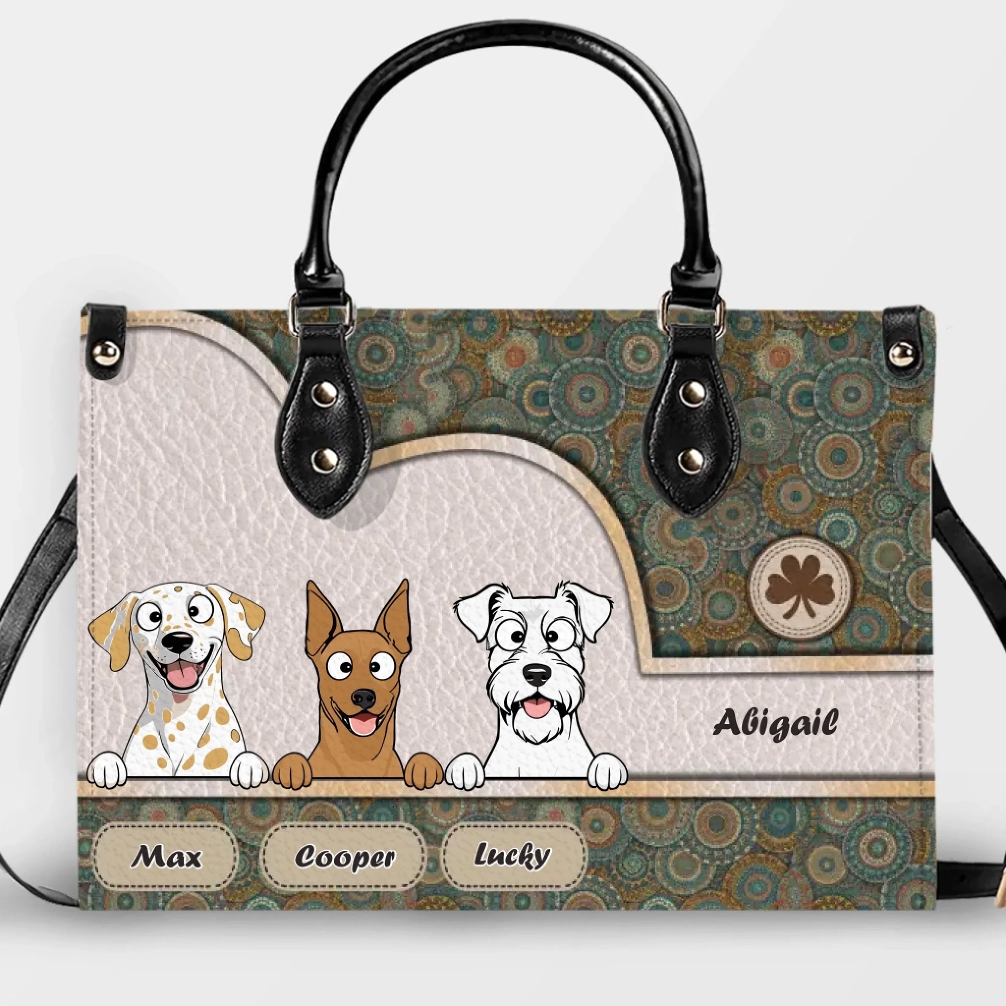 Vintage Circle Pattern & Layered Panel Dog Handbag – One-of-a-kind Dog Art & Name - 89Prints