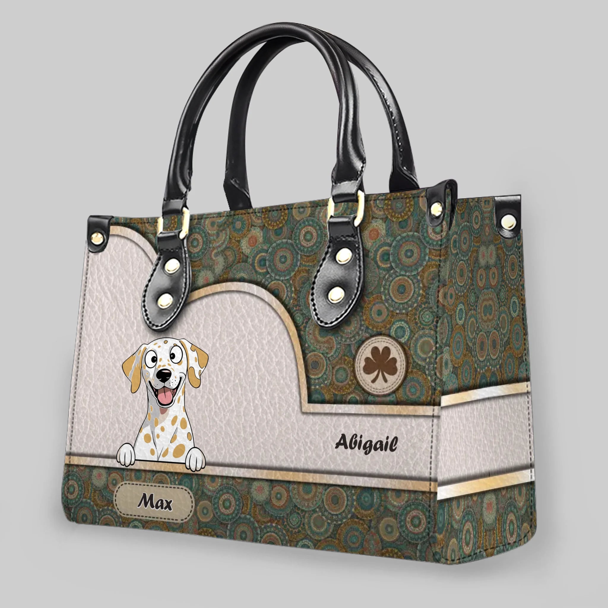 Vintage Circle Pattern & Layered Panel Dog Handbag – One-of-a-kind Dog Art & Name - 89Prints