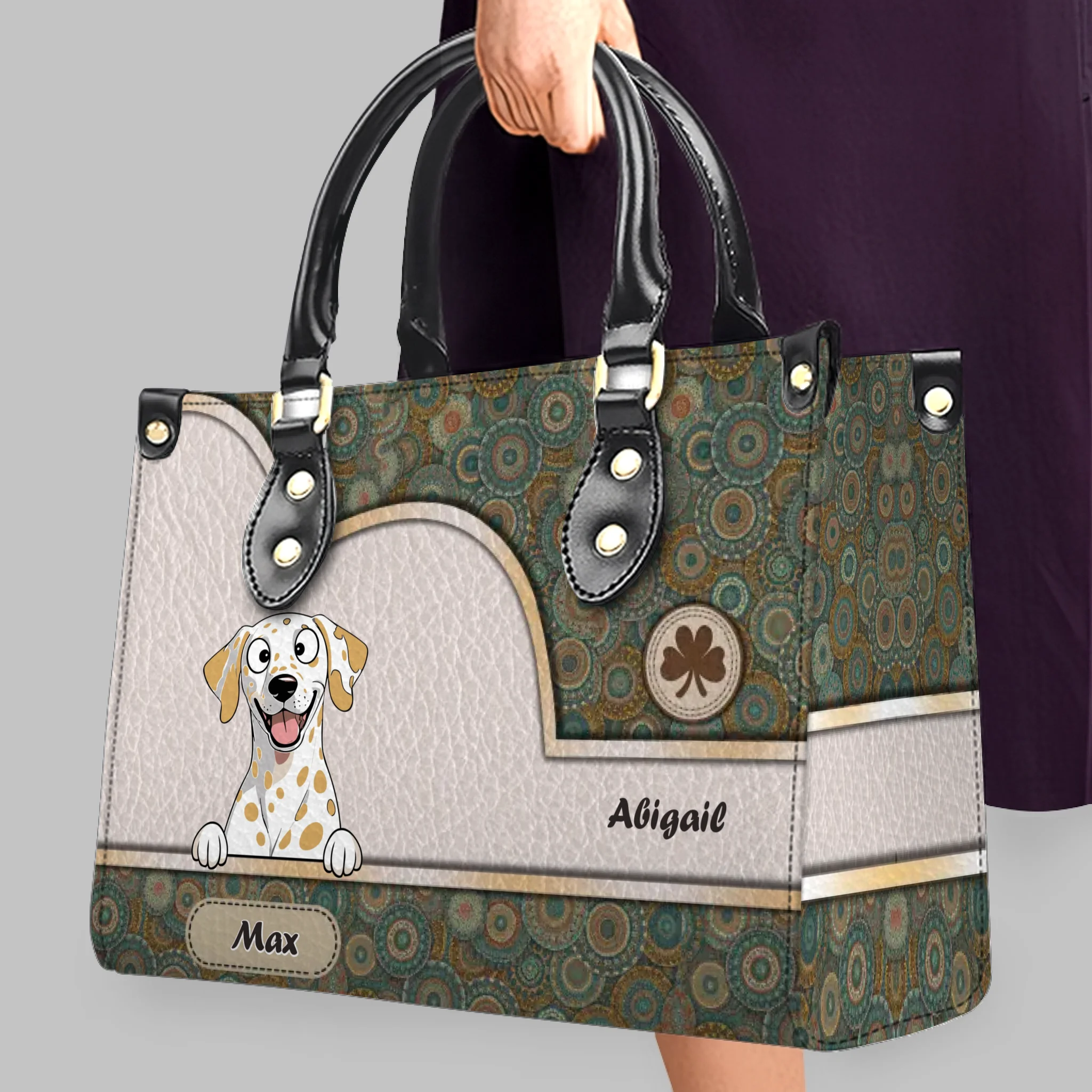 Vintage Circle Pattern & Layered Panel Dog Handbag – One-of-a-kind Dog Art & Name - 89Prints