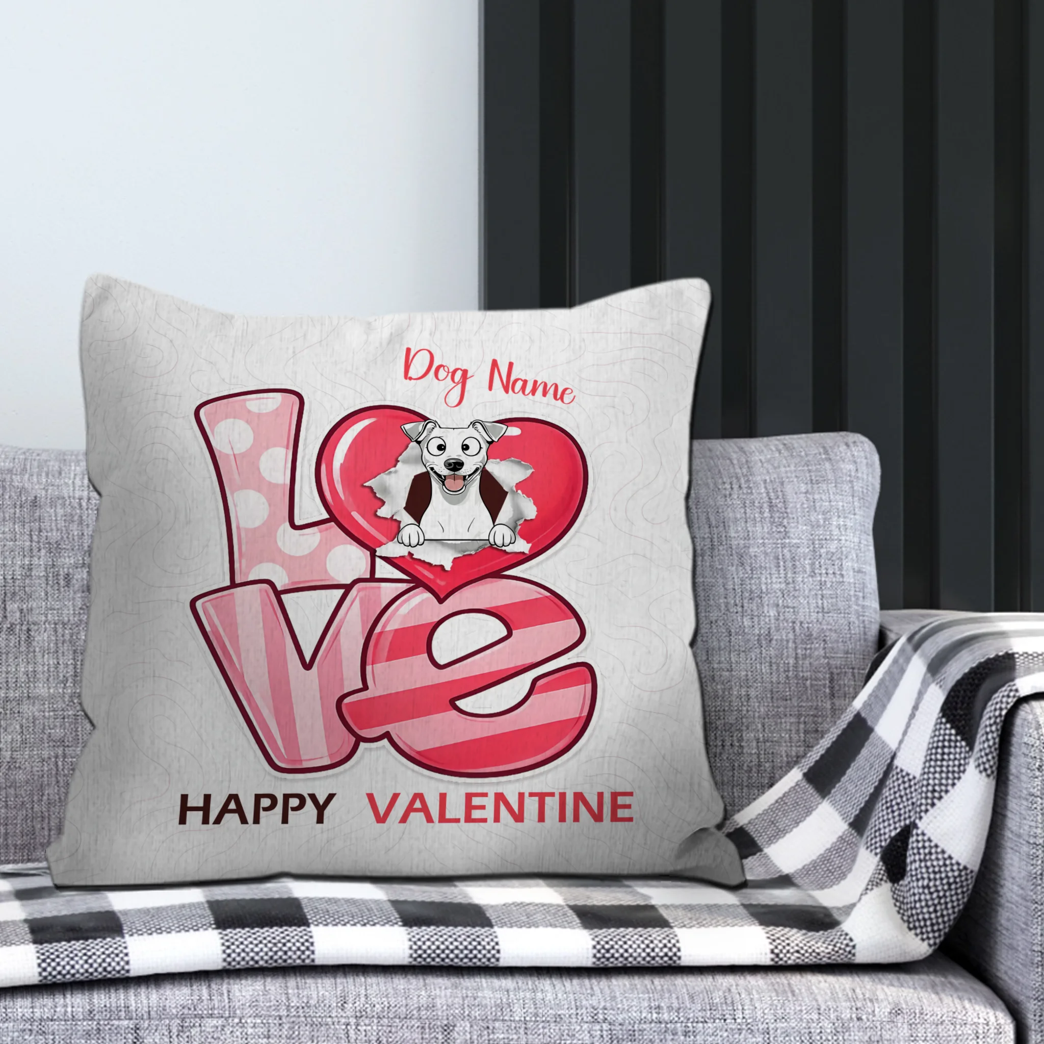 Love, Happy Valentine Pillow – Customized Dog Present Idea – 89Prints
