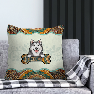 Boho Dog Holding Bone Pillow – Personalized Adorable Gift For Dog Owners – 89Prints