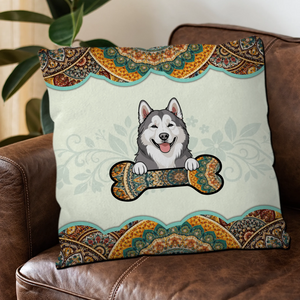 Boho Dog Holding Bone Pillow – Personalized Adorable Gift For Dog Owners – 89Prints