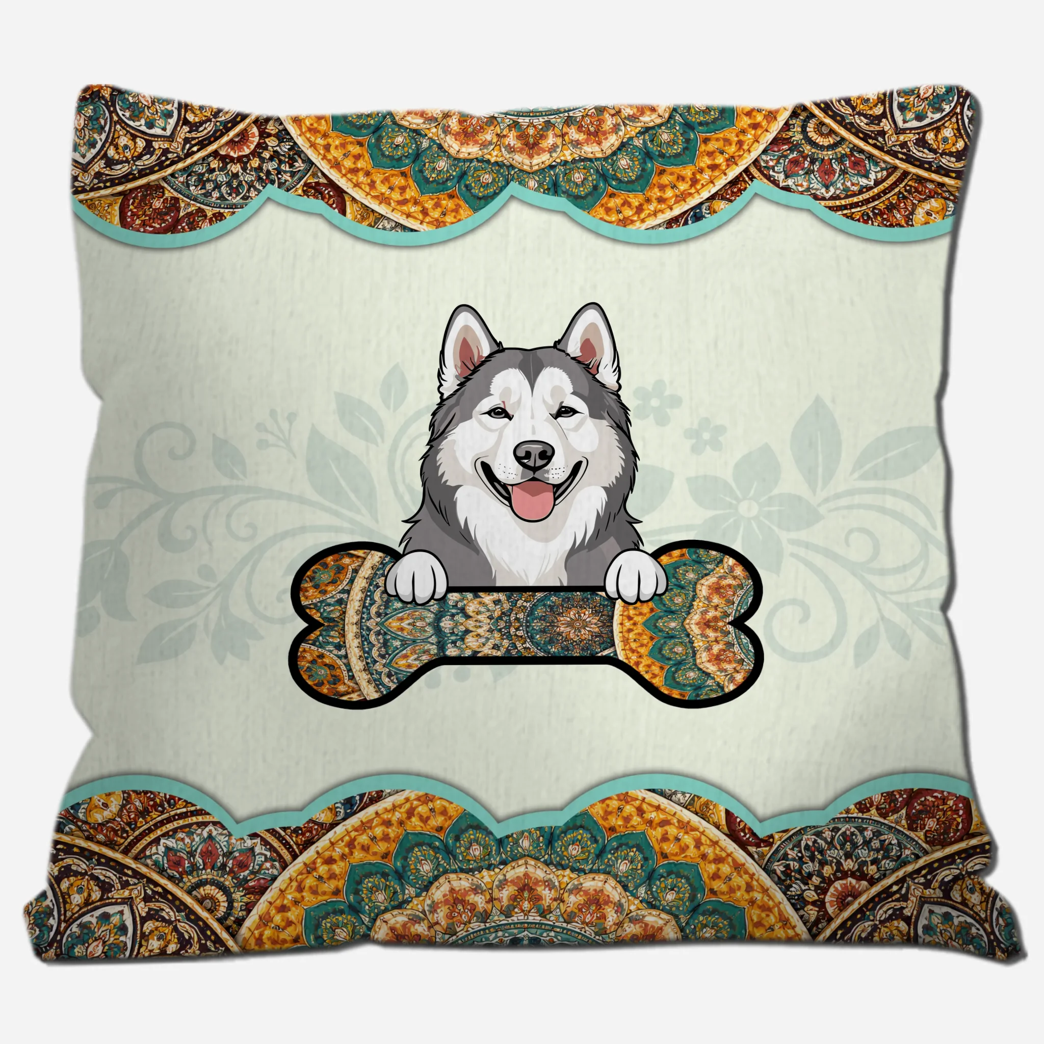 Boho Dog Holding Bone Pillow – Personalized Adorable Gift For Dog Owners – 89Prints