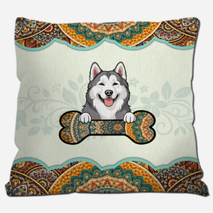 Boho Dog Holding Bone Pillow – Personalized Adorable Gift For Dog Owners – 89Prints