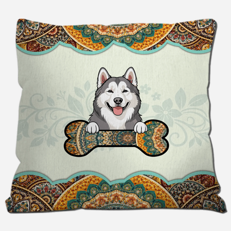 Boho Dog Holding Bone Pillow – Personalized Adorable Gift For Dog Owners – 89Prints