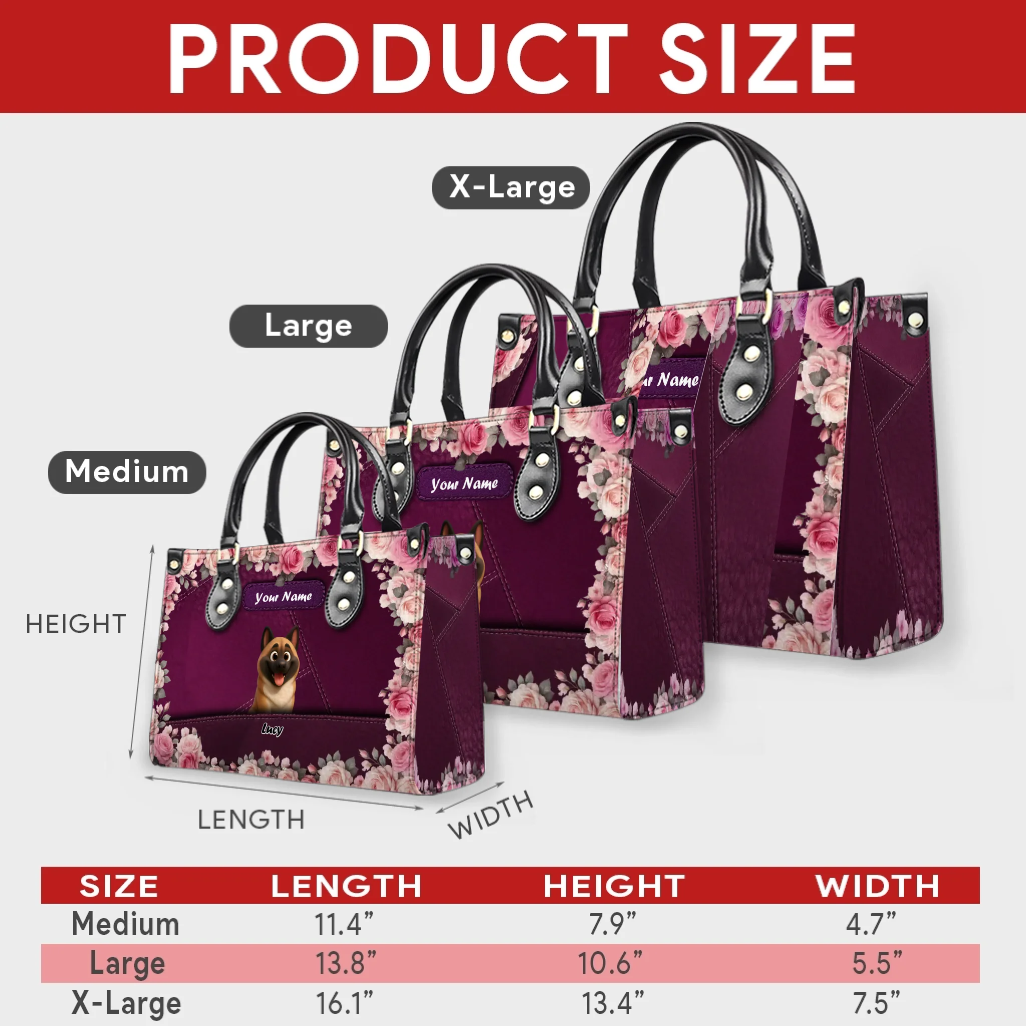 Romantic Floral Frame Dog Handbag – Tailored Dog Art & Name Gift for Dog Lovers - 89Prints