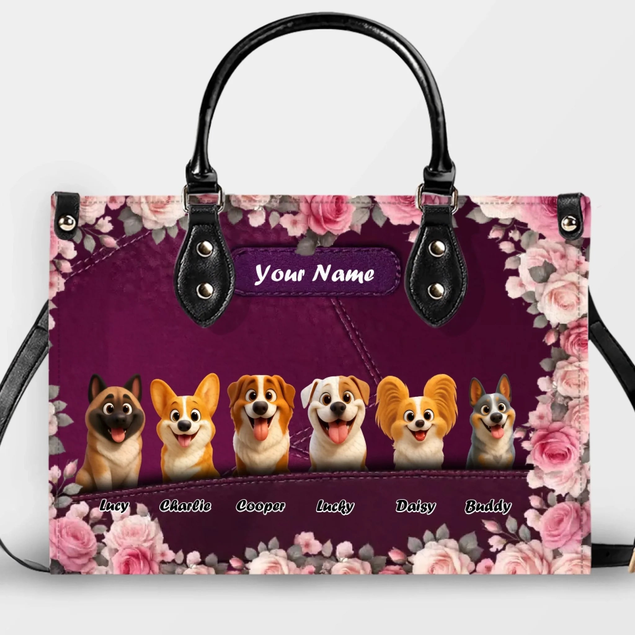 Romantic Floral Frame Dog Handbag – Tailored Dog Art & Name Gift for Dog Lovers - 89Prints