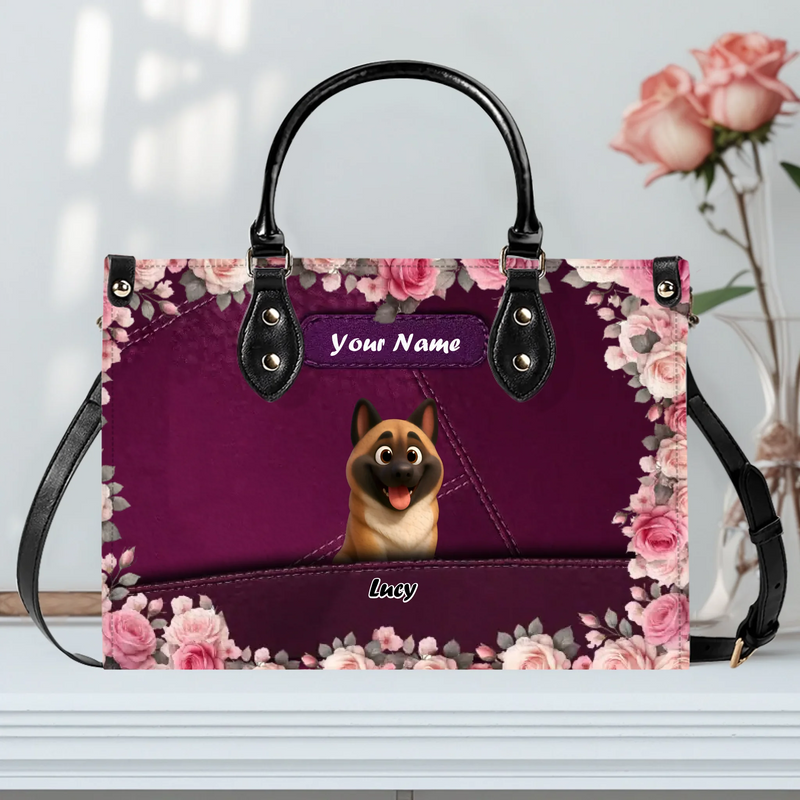 Romantic Floral Frame Dog Handbag – Tailored Dog Art & Name Gift for Dog Lovers - 89Prints