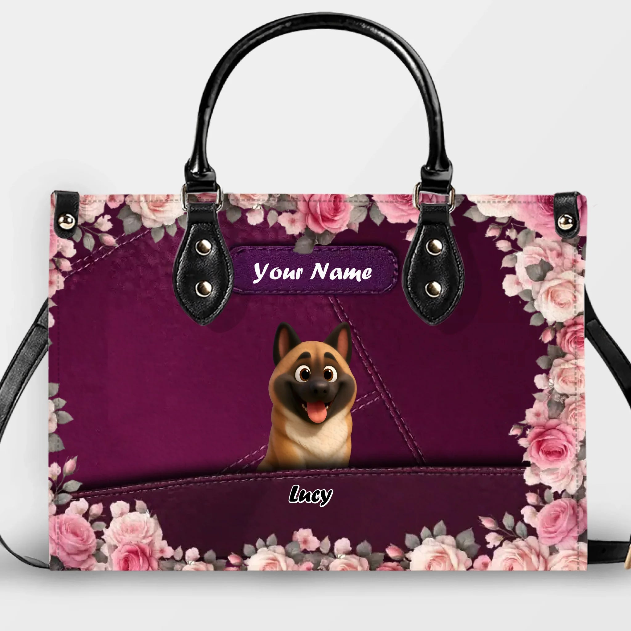 Romantic Floral Frame Dog Handbag – Tailored Dog Art & Name Gift for Dog Lovers - 89Prints