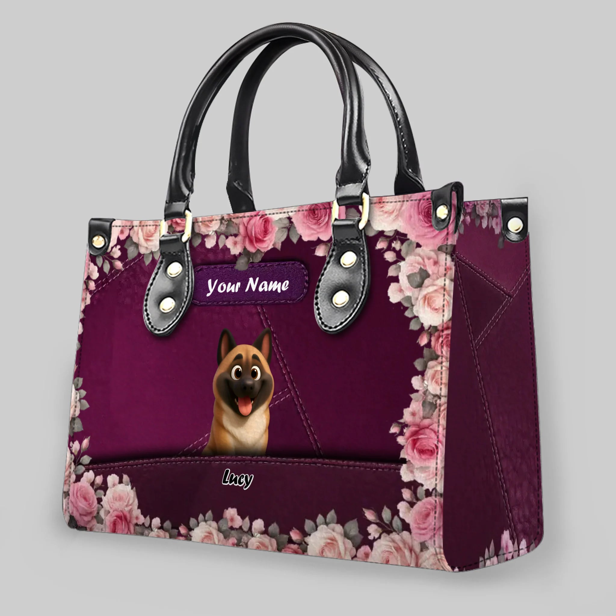 Romantic Floral Frame Dog Handbag – Tailored Dog Art & Name Gift for Dog Lovers - 89Prints