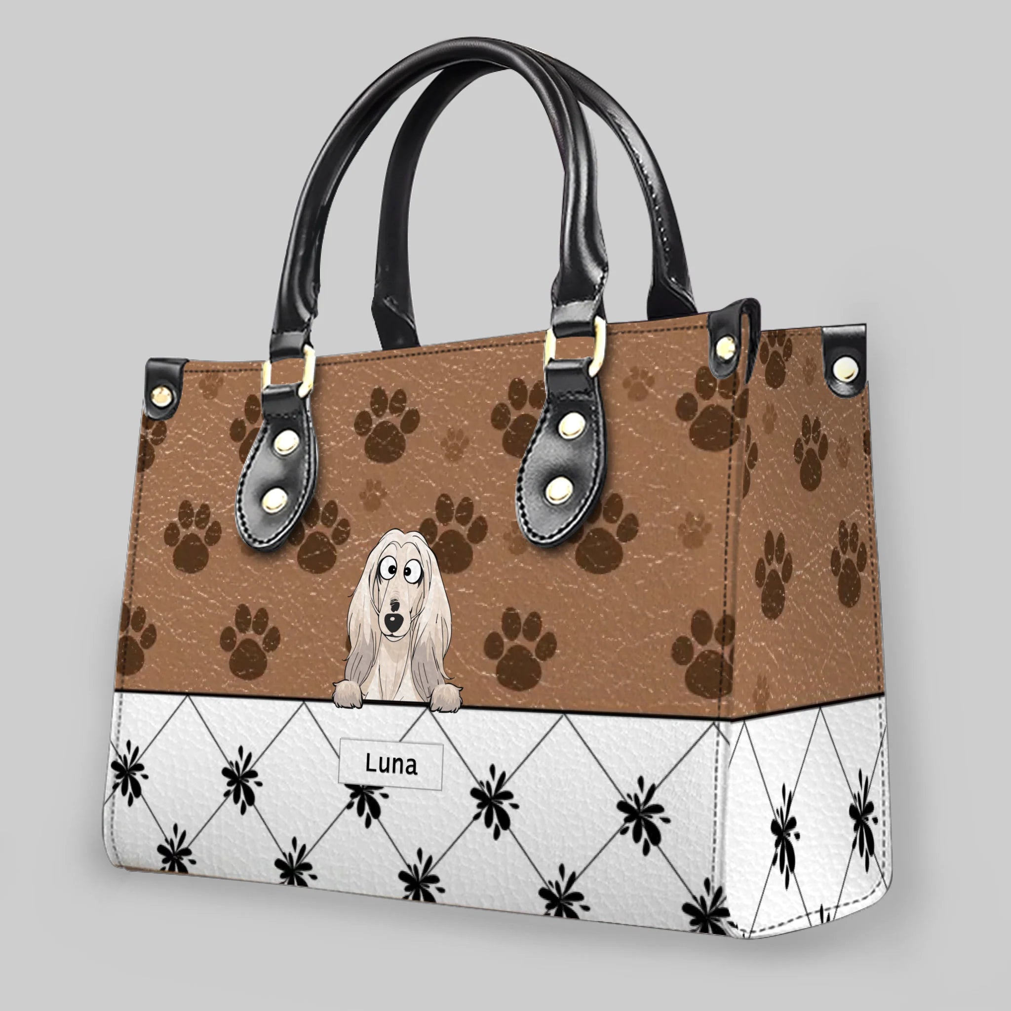 Charming Paw Motif Dog Handbag – Custom Dog Art & Name Gift - 89Prints