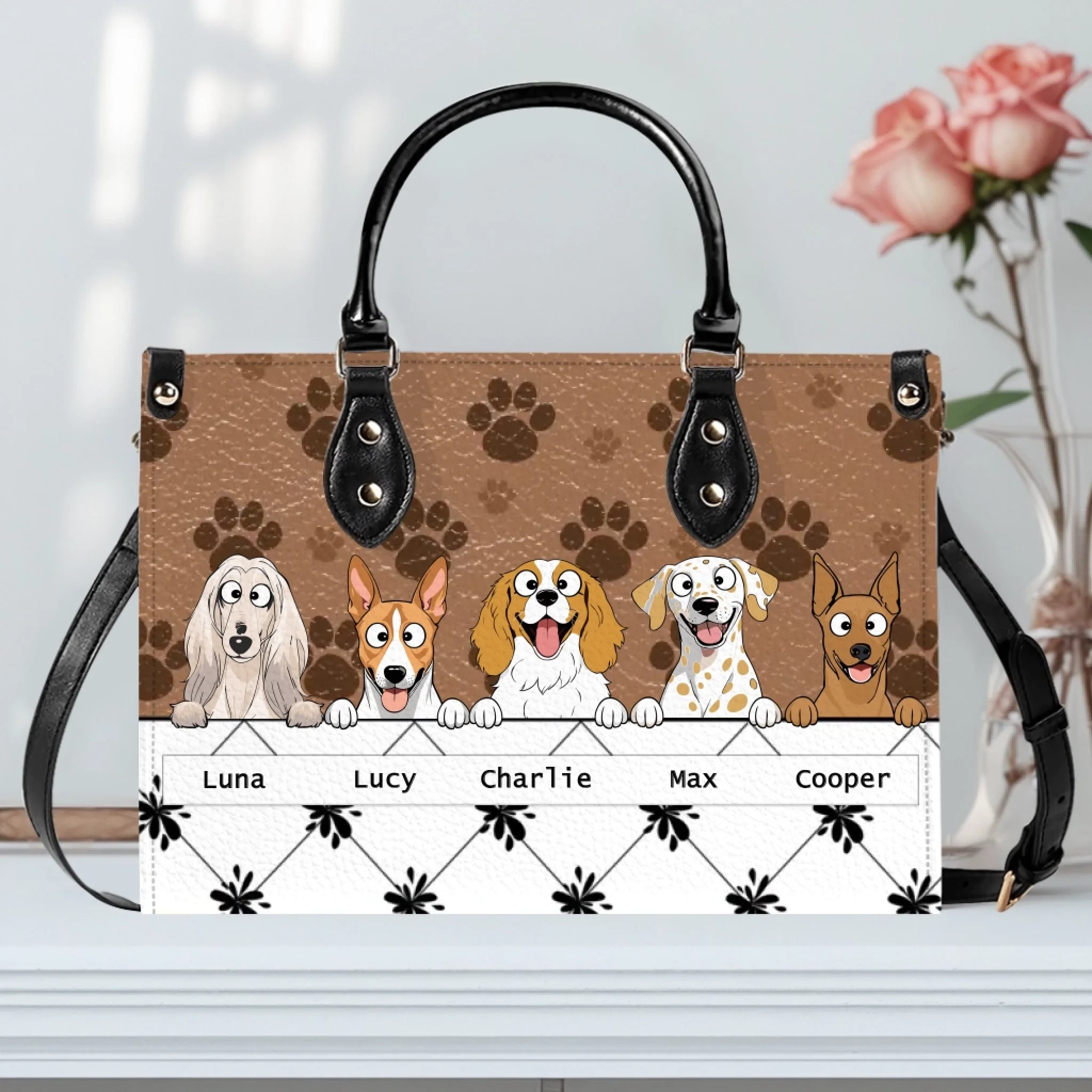 Charming Paw Motif Dog Handbag – Custom Dog Art & Name Gift - 89Prints
