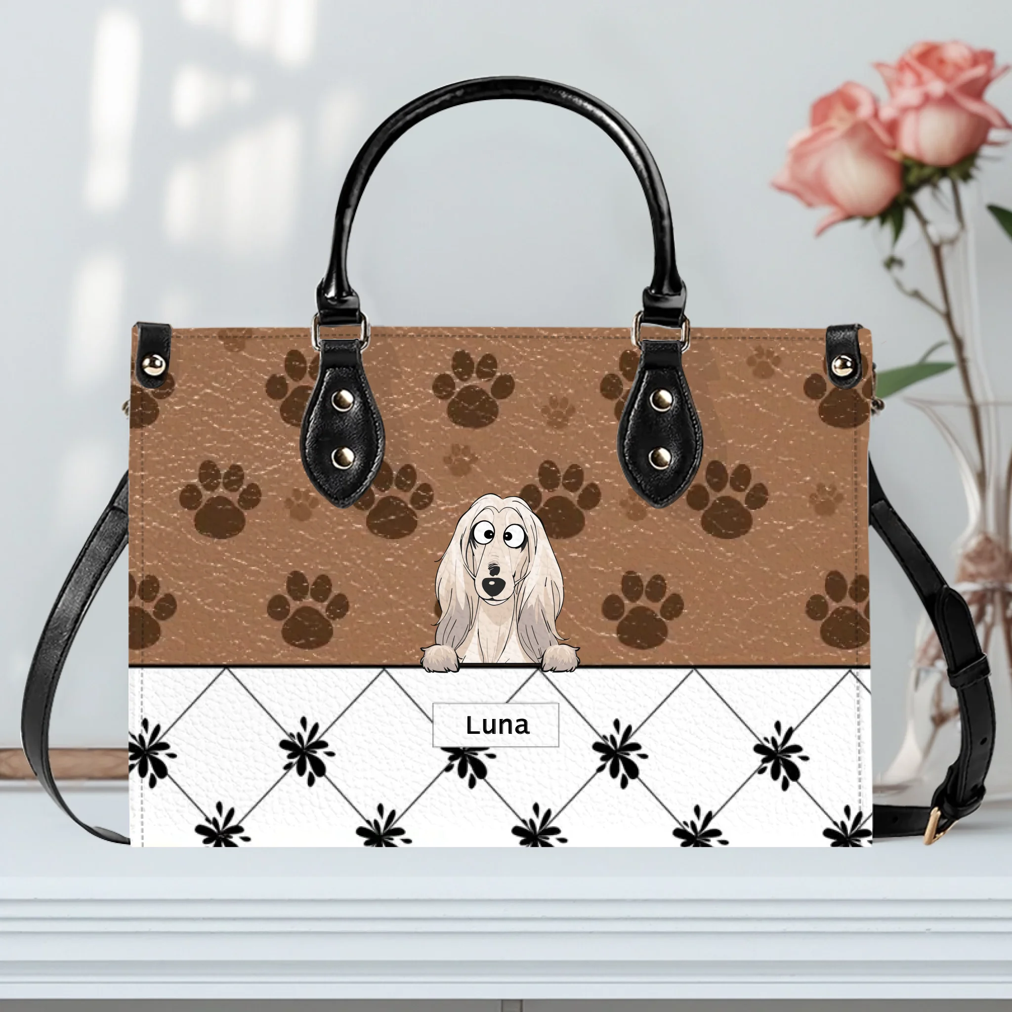 Charming Paw Motif Dog Handbag – Custom Dog Art & Name Gift - 89Prints