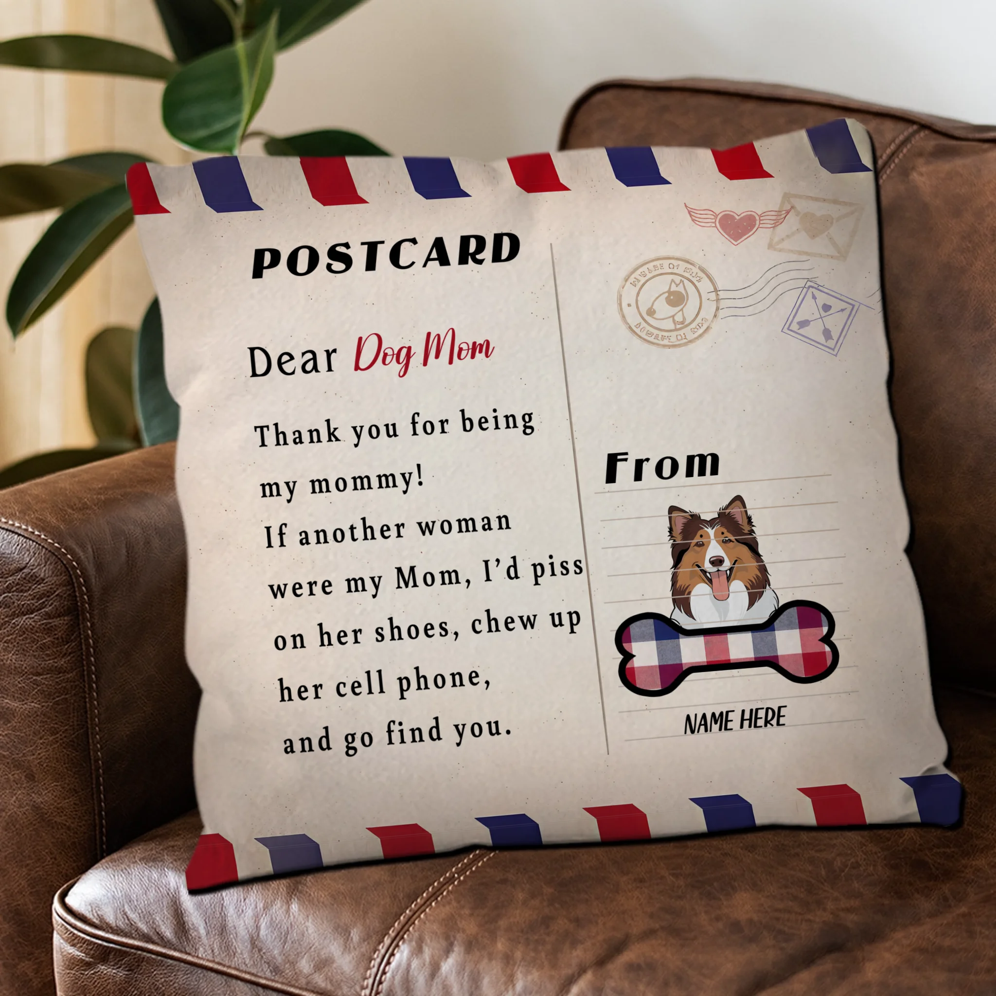 Dear Dog Mom Postcard Pillow – Special Present For Pet Lovers – 89Prints