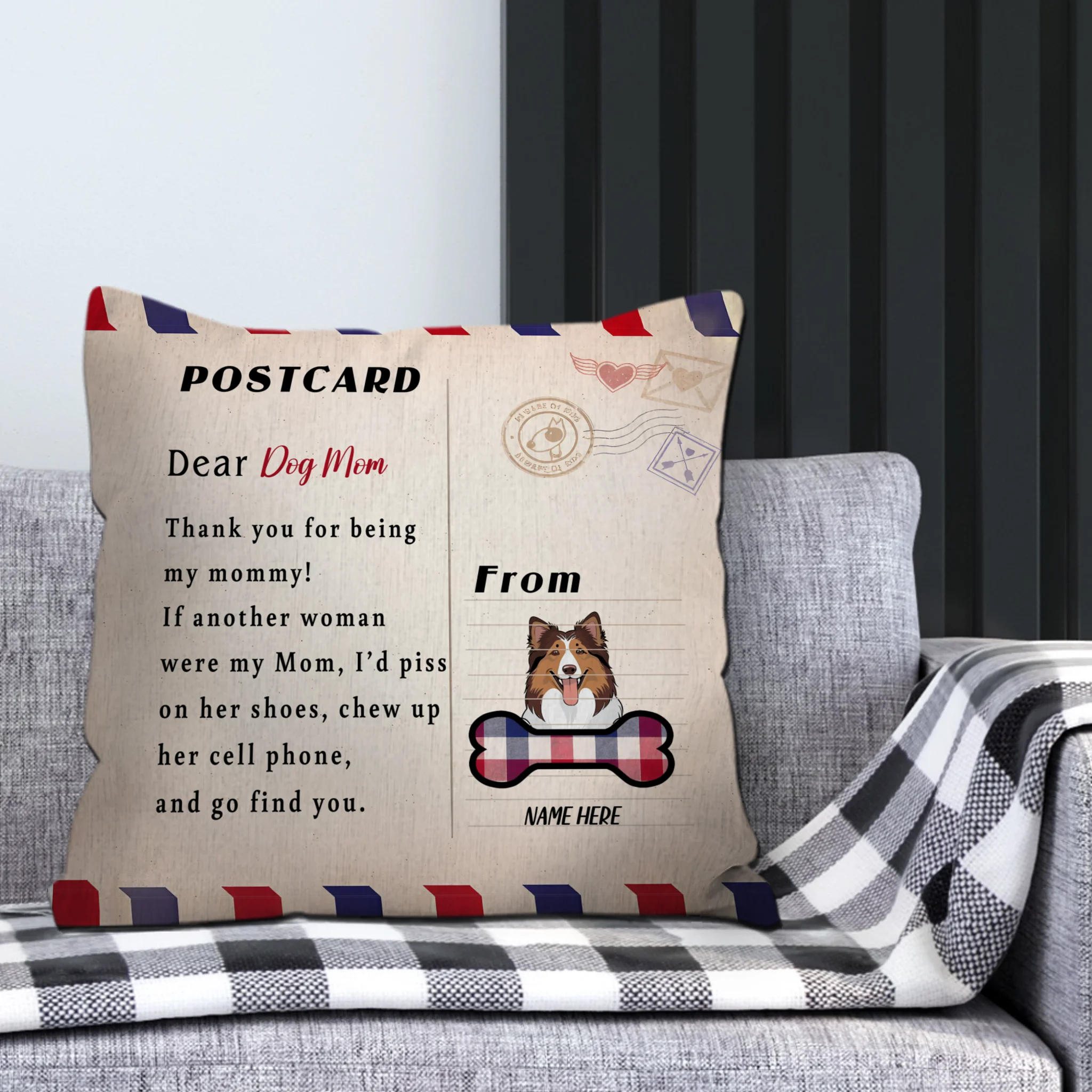 Dear Dog Mom Postcard Pillow – Special Present For Pet Lovers – 89Prints