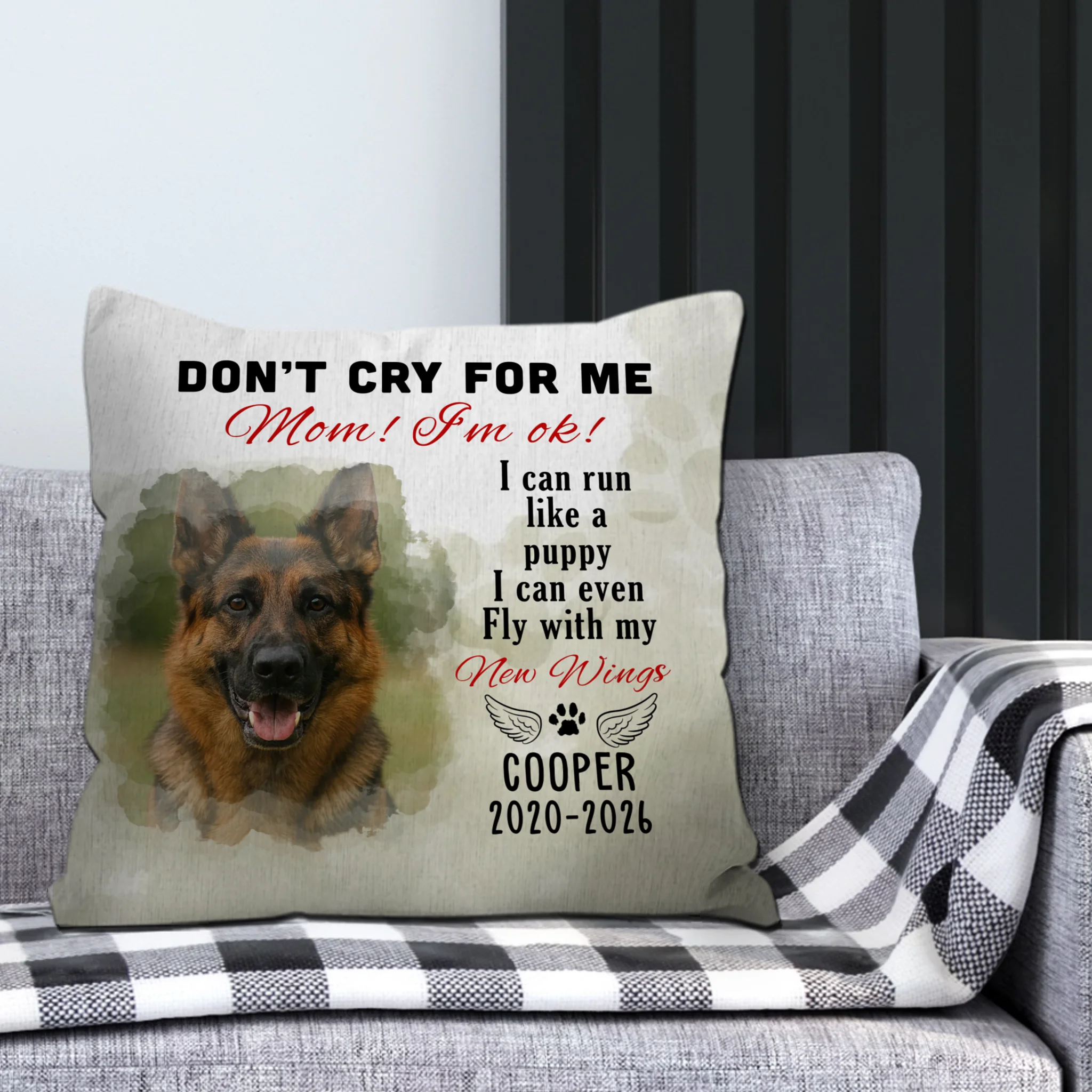 Custom Pet Memorial Pillow – “Don’t Cry for Me Mom, I’m Ok” Quote - 89Prints