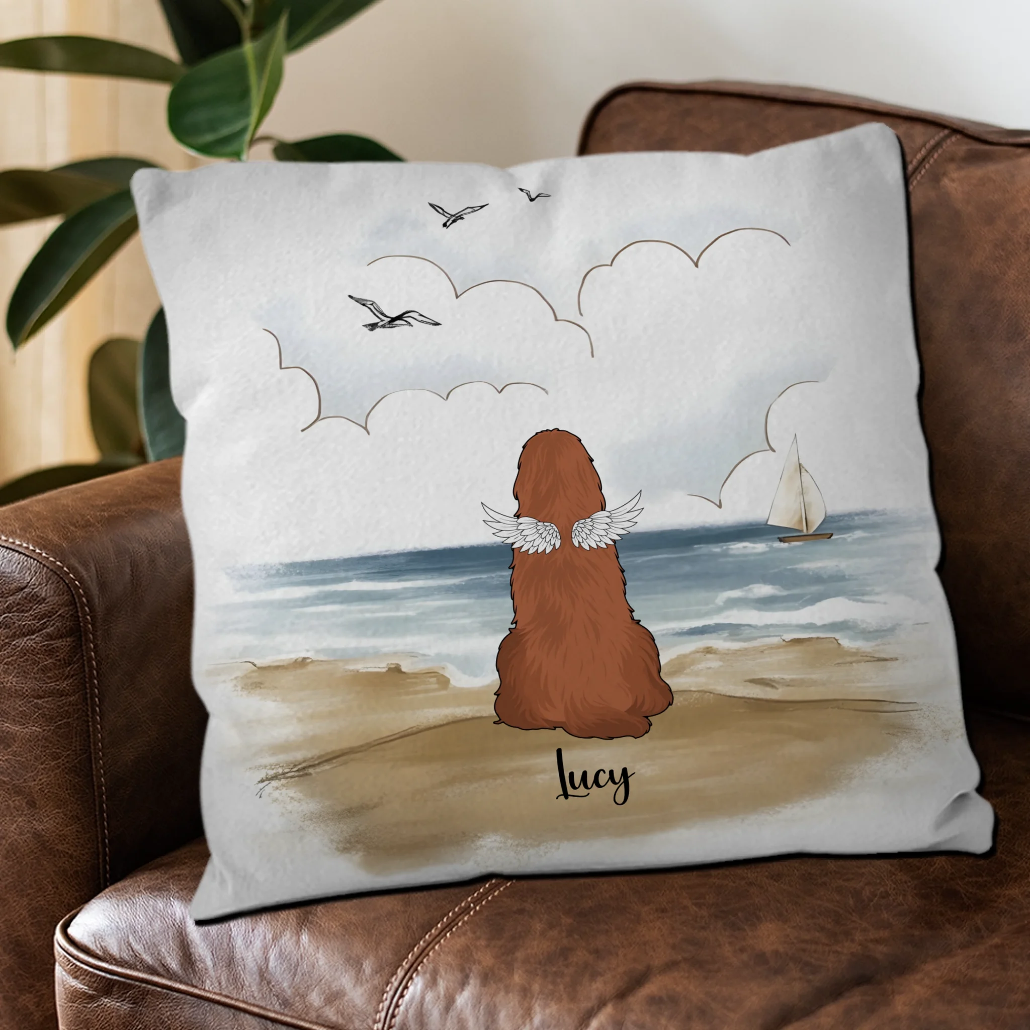 Custom Dog Pillow With A Beach Scene – Emotional Perfect Gift For Dog Lovers – 89Prints