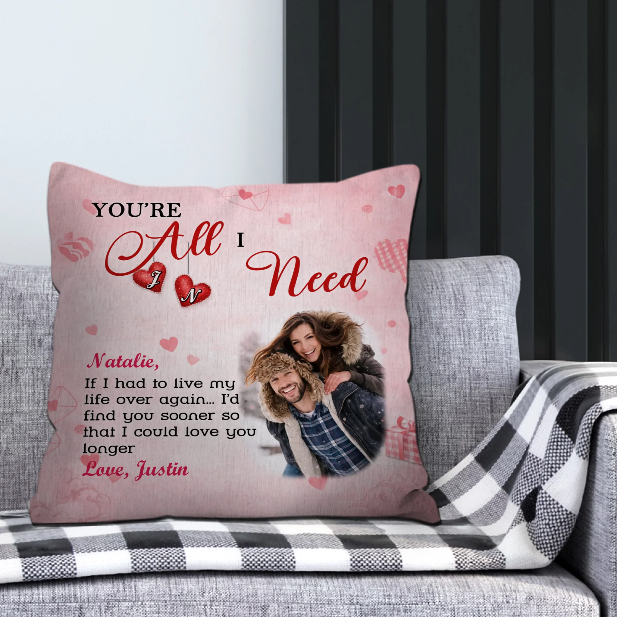 You’re All I Need Couple Pillow – Personalized Photo & Name Gift - 89Prints