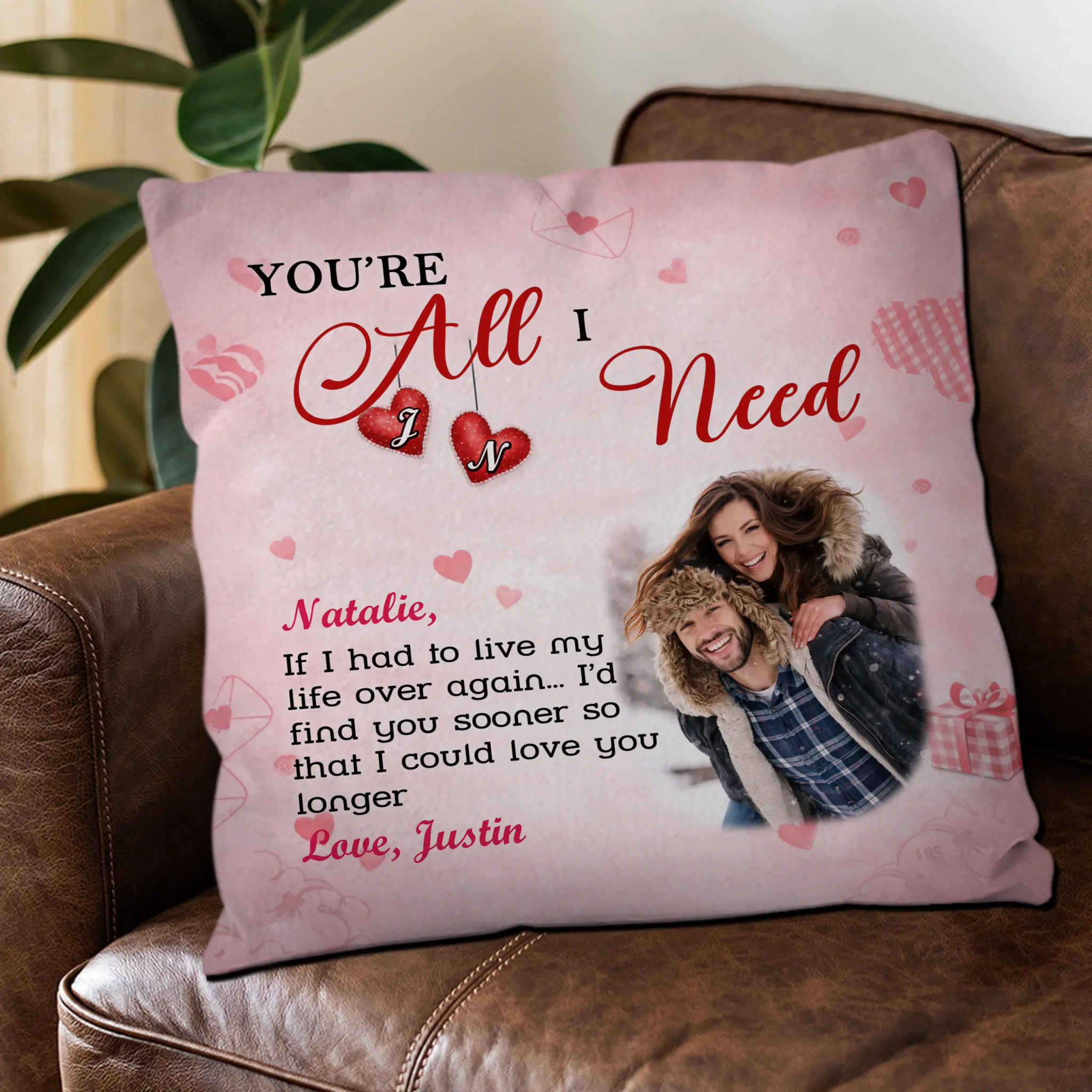You’re All I Need Couple Pillow – Personalized Photo & Name Gift - 89Prints