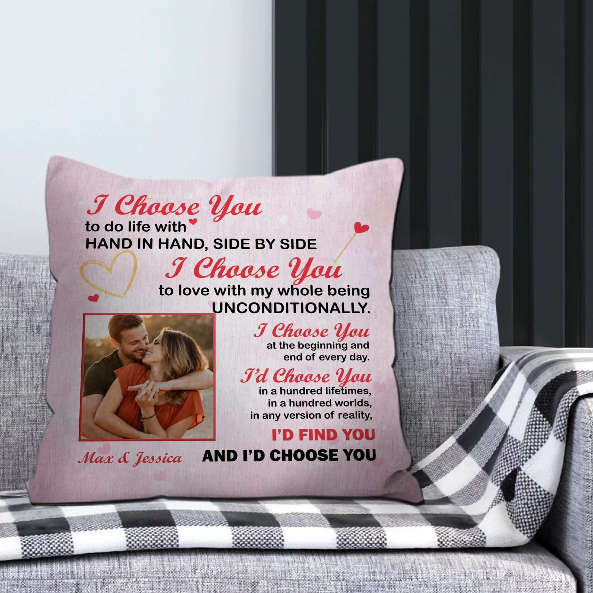 Unconditionally I Choose You Pillow – Custom Name & Upload Photo - 89Prints