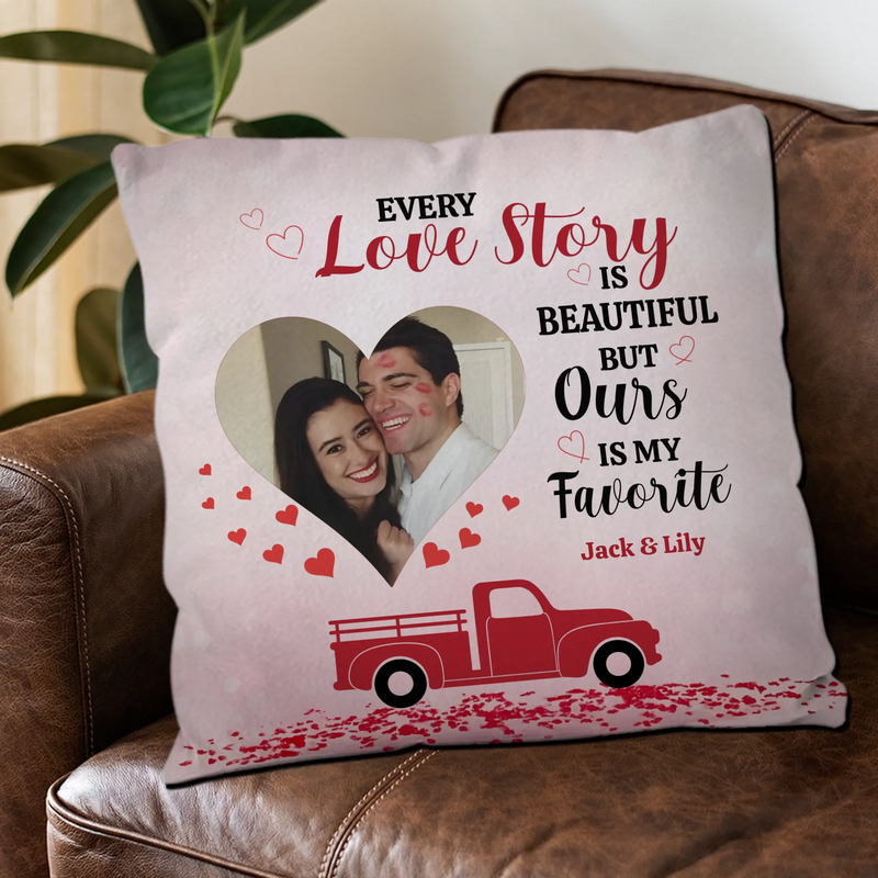 Every Love Story Is Beautiful Couple Pillow - Signature Perfect Gift with Photo & Name - 89Prints