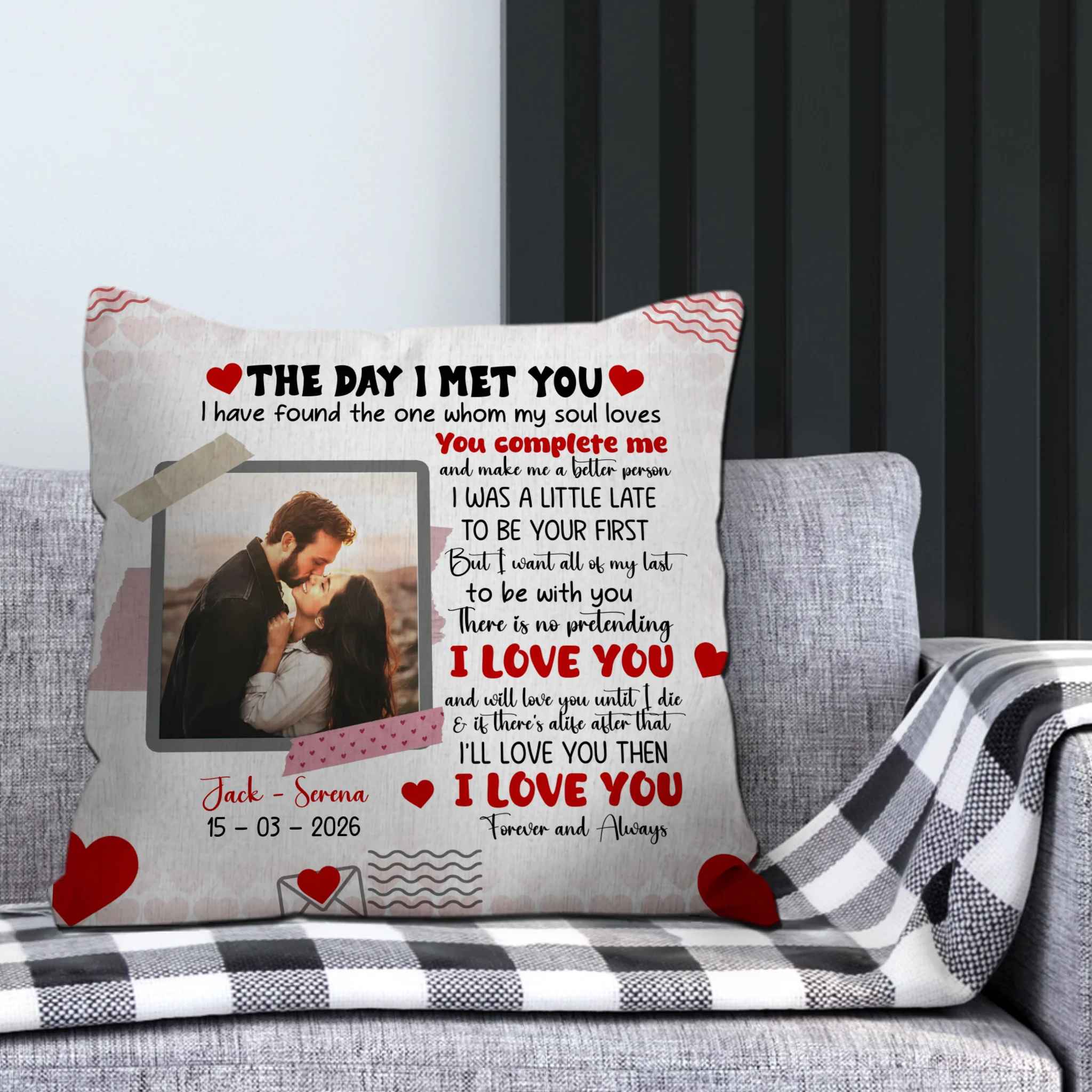 The Day I Met You Couple Pillow – Individualized Photo, Name & Date - 89Prints