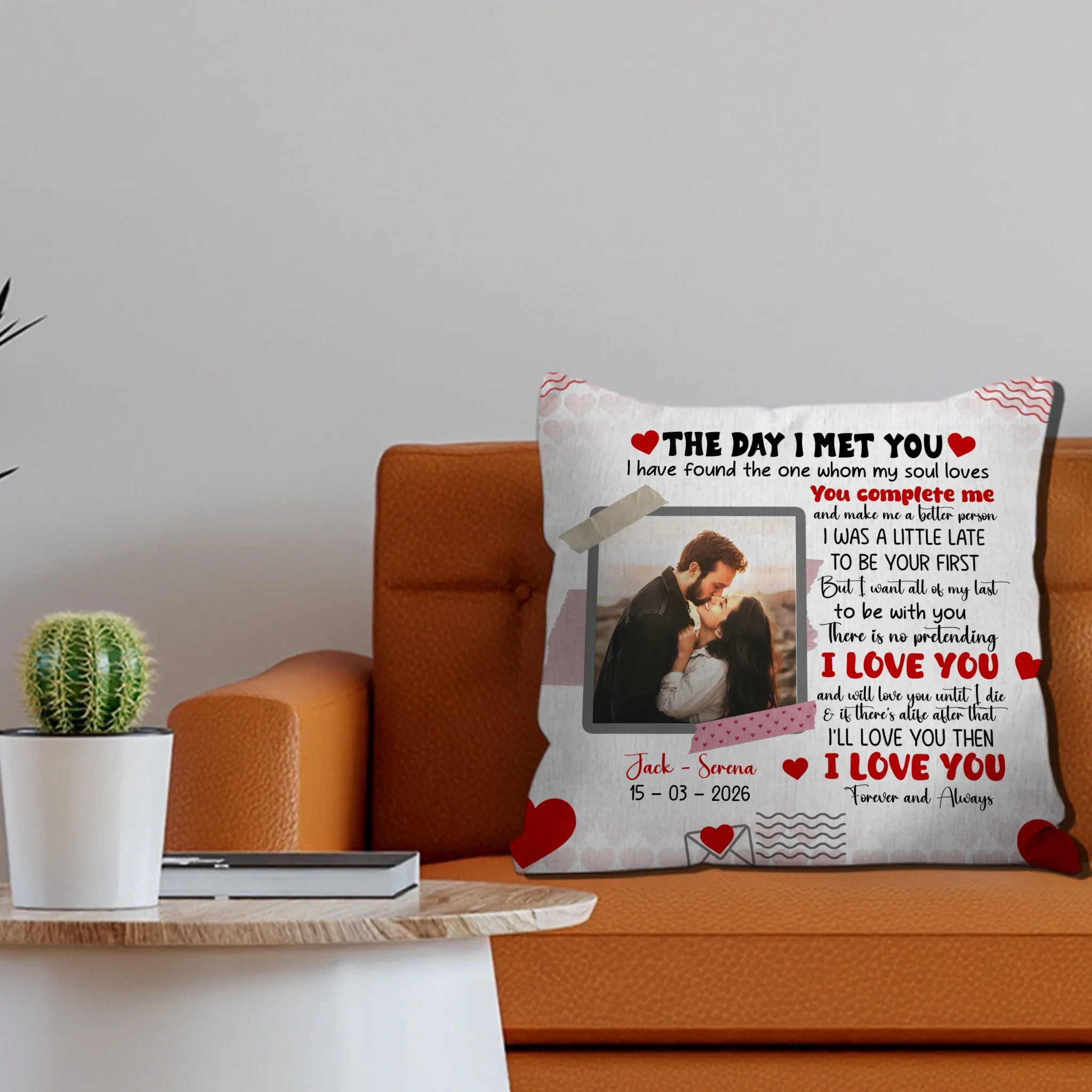The Day I Met You Couple Pillow – Individualized Photo, Name & Date - 89Prints