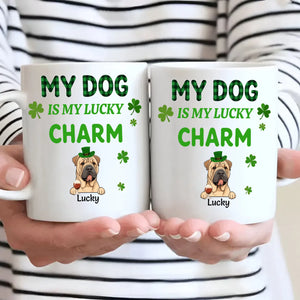Happy Lucky Dog Mom Personalized Mug with Shamrocks for St. Patrick’s Day - 89Prints