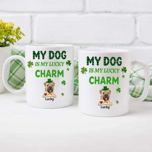 Happy Lucky Dog Mom Personalized Mug with Shamrocks for St. Patrick’s Day - 89Prints