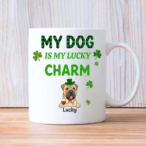 Happy Lucky Dog Mom Personalized Mug with Shamrocks for St. Patrick’s Day - 89Prints