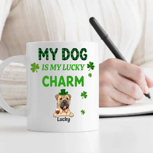 Happy Lucky Dog Mom Personalized Mug with Shamrocks for St. Patrick’s Day - 89Prints