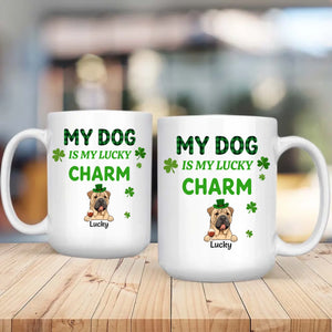 Happy Lucky Dog Mom Personalized Mug with Shamrocks for St. Patrick’s Day - 89Prints
