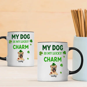 Happy Lucky Dog Mom Personalized Mug with Shamrocks for St. Patrick’s Day - 89Prints