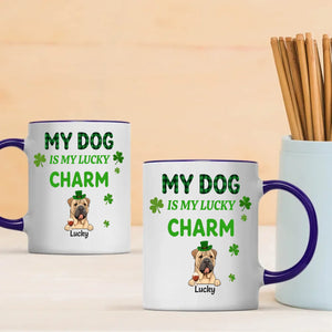 Happy Lucky Dog Mom Personalized Mug with Shamrocks for St. Patrick’s Day - 89Prints