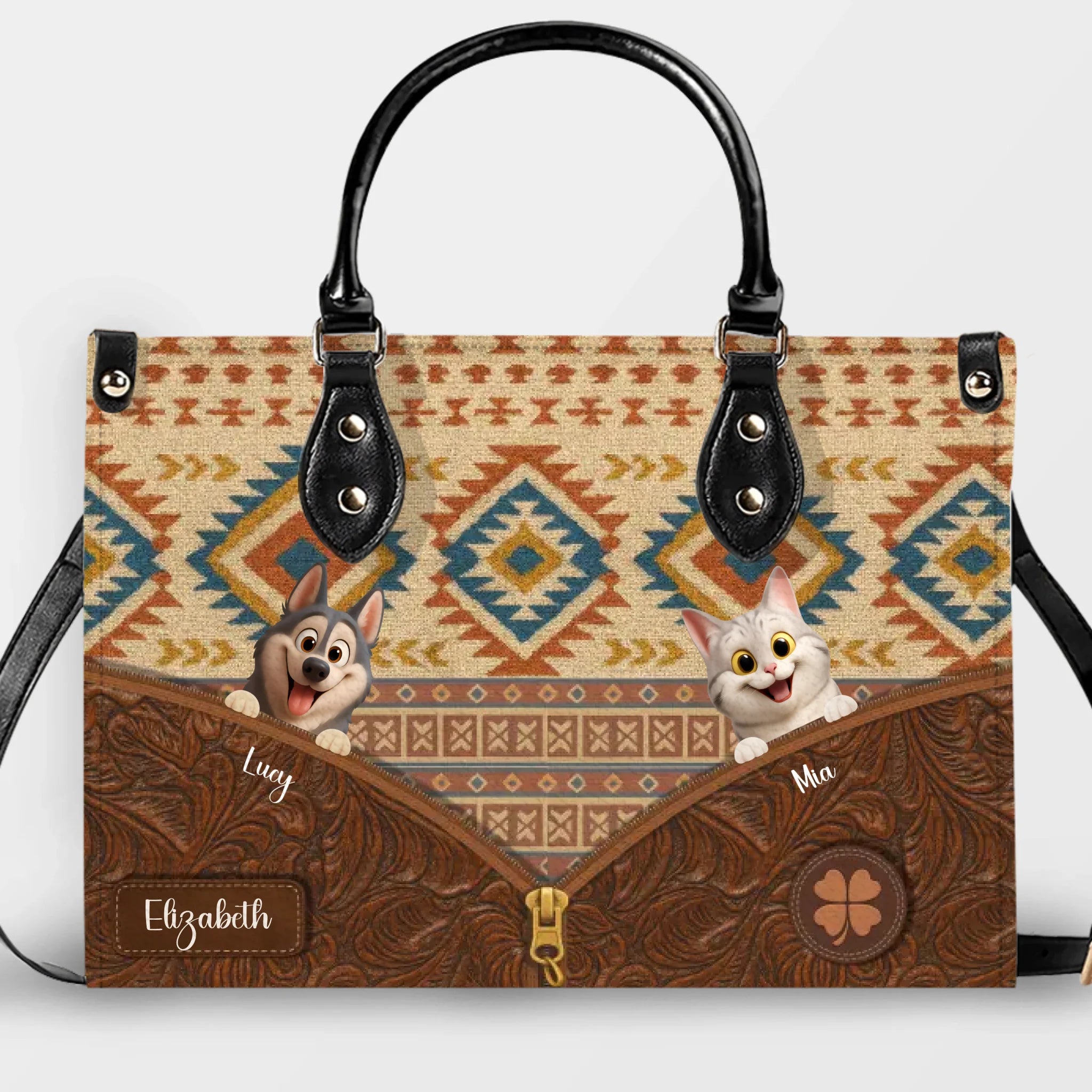 Personalised Mother's Day Handbag - Boho Tribal Geometric Pattern Dog Bag Gift for Dog Mom - 89Prints