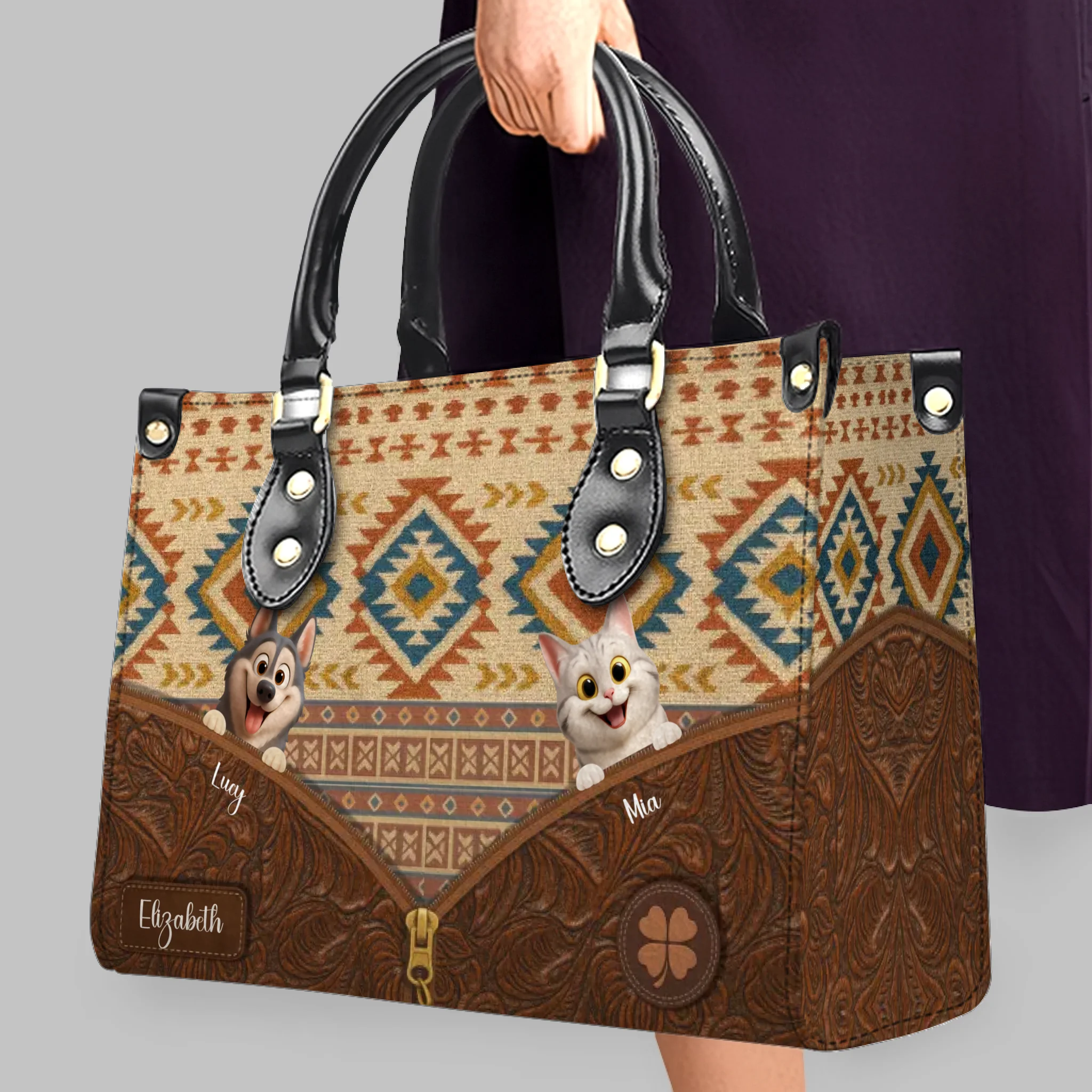 Personalised Mother's Day Handbag - Boho Tribal Geometric Pattern Dog Bag Gift for Dog Mom - 89Prints