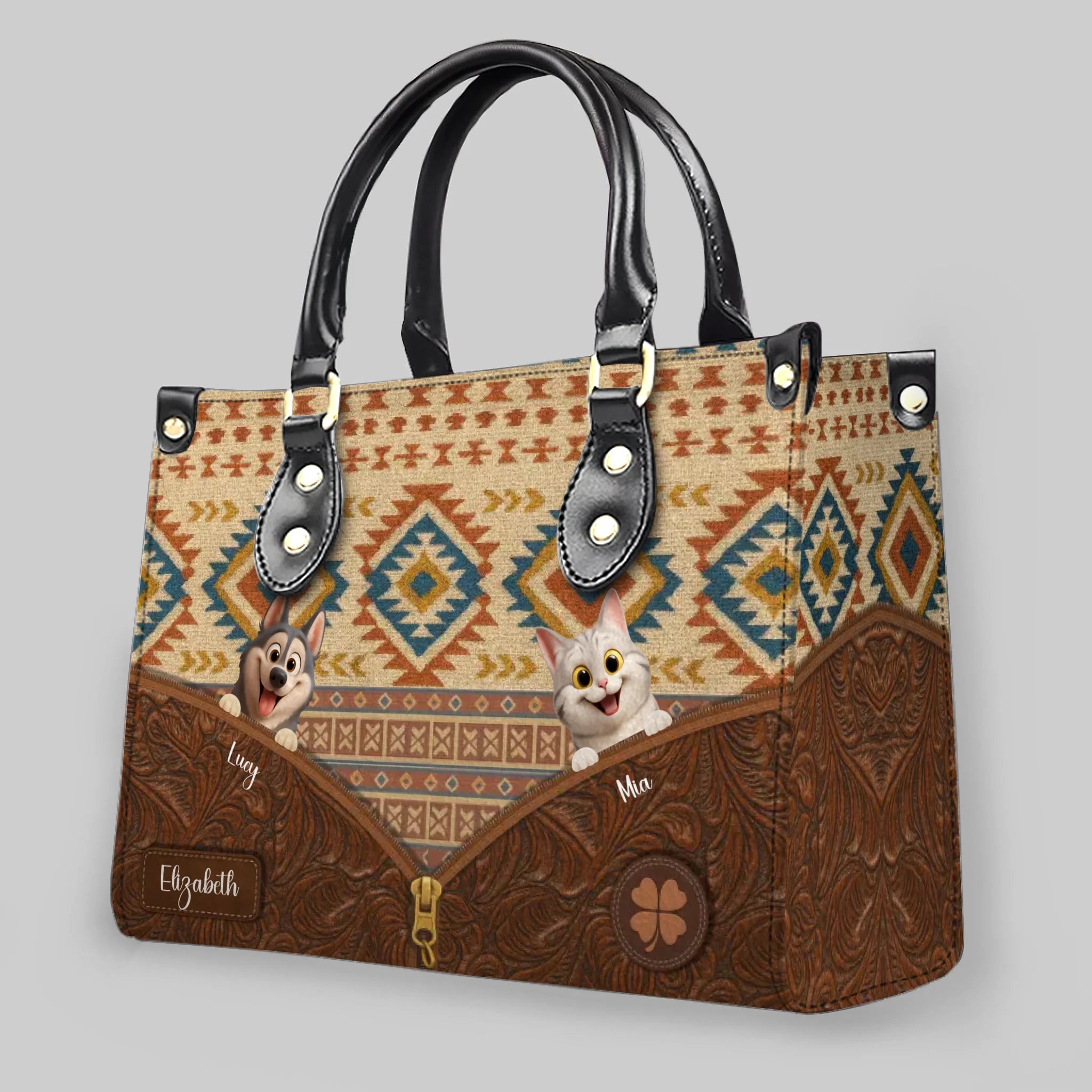 Personalised Mother's Day Handbag - Boho Tribal Geometric Pattern Dog Bag Gift for Dog Mom - 89Prints