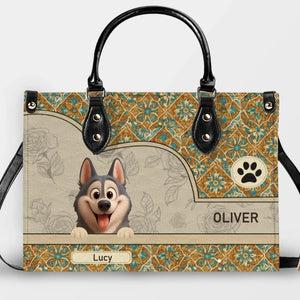 Signature Handbags For Mom - Vintage Floral Tile Pattern Dog Handbag Gift for Dog Lovers - 89Prints