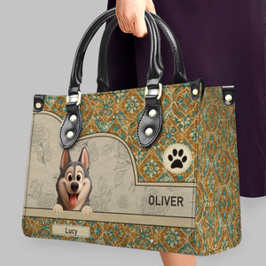 Signature Handbags For Mom - Vintage Floral Tile Pattern Dog Handbag Gift for Dog Lovers - 89Prints