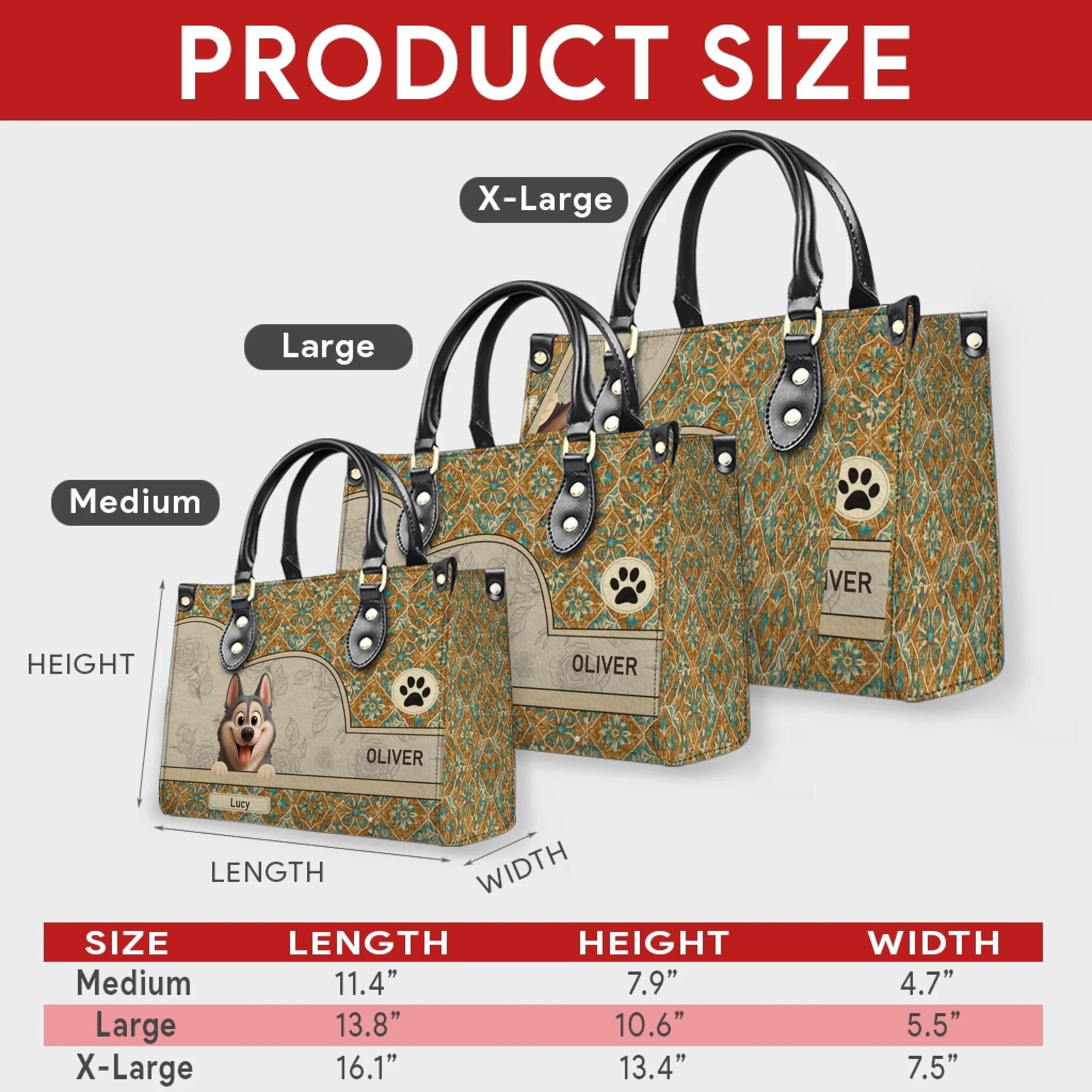 Signature Handbags For Mom - Vintage Floral Tile Pattern Dog Handbag Gift for Dog Lovers - 89Prints