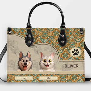 Signature Handbags For Mom - Vintage Floral Tile Pattern Dog Handbag Gift for Dog Lovers - 89Prints