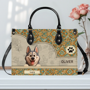 Signature Handbags For Mom - Vintage Floral Tile Pattern Dog Handbag Gift for Dog Lovers - 89Prints