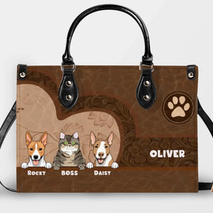 Unique Handbags For Mothers - Embossed Vintage Leather Floral Pattern Dog Handbag Gift for Dog Lovers - 89Prints