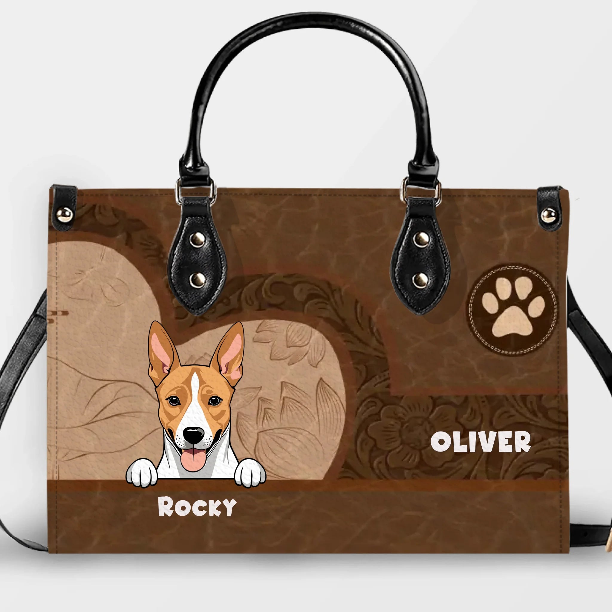 Unique Handbags For Mothers - Embossed Vintage Leather Floral Pattern Dog Handbag Gift for Dog Lovers - 89Prints